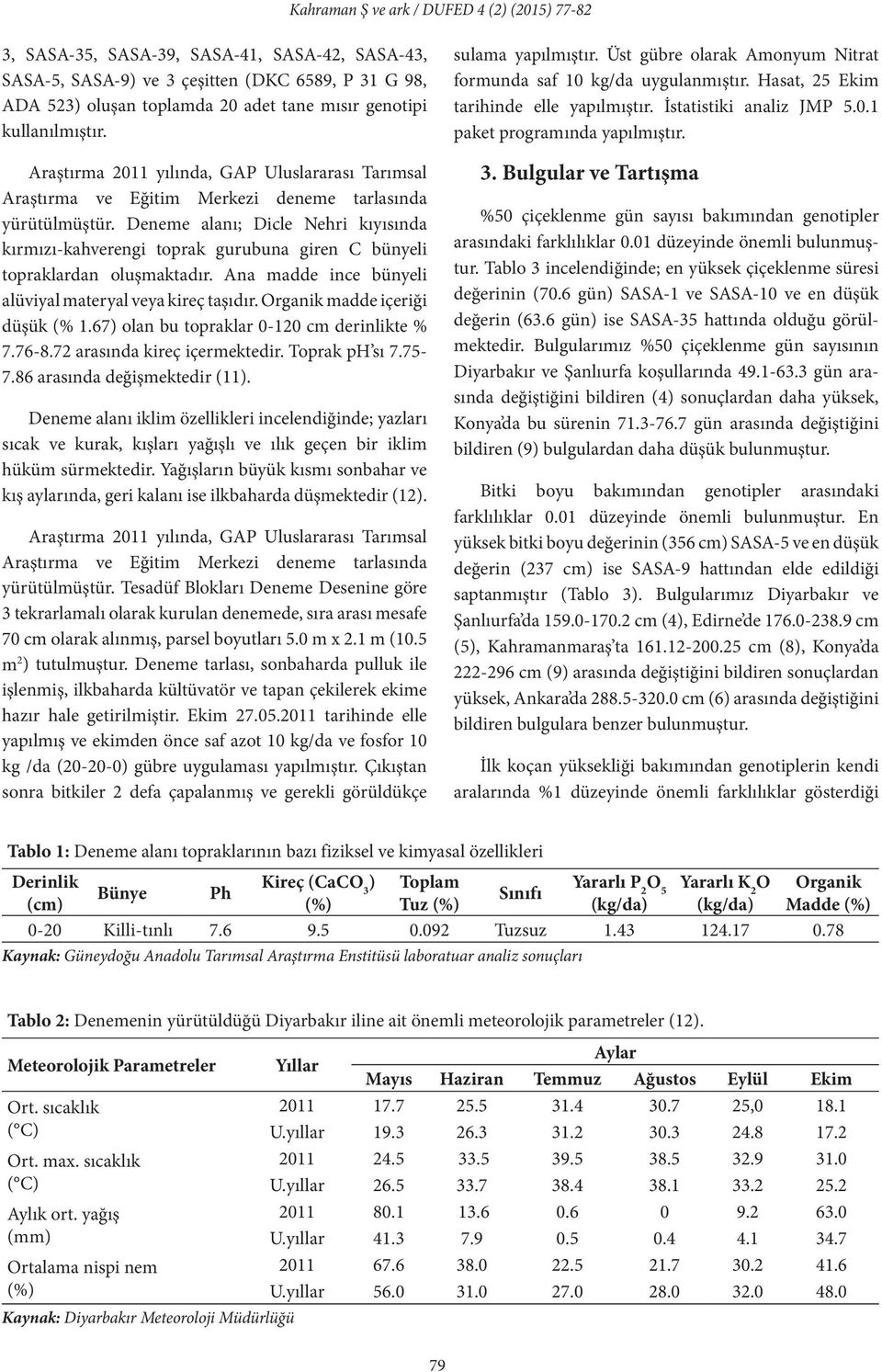 Deneme alanı; Dicle Nehri kıyısında kırmızı-kahverengi toprak gurubuna giren C bünyeli topraklardan oluşmaktadır. Ana madde ince bünyeli alüviyal materyal veya kireç taşıdır.