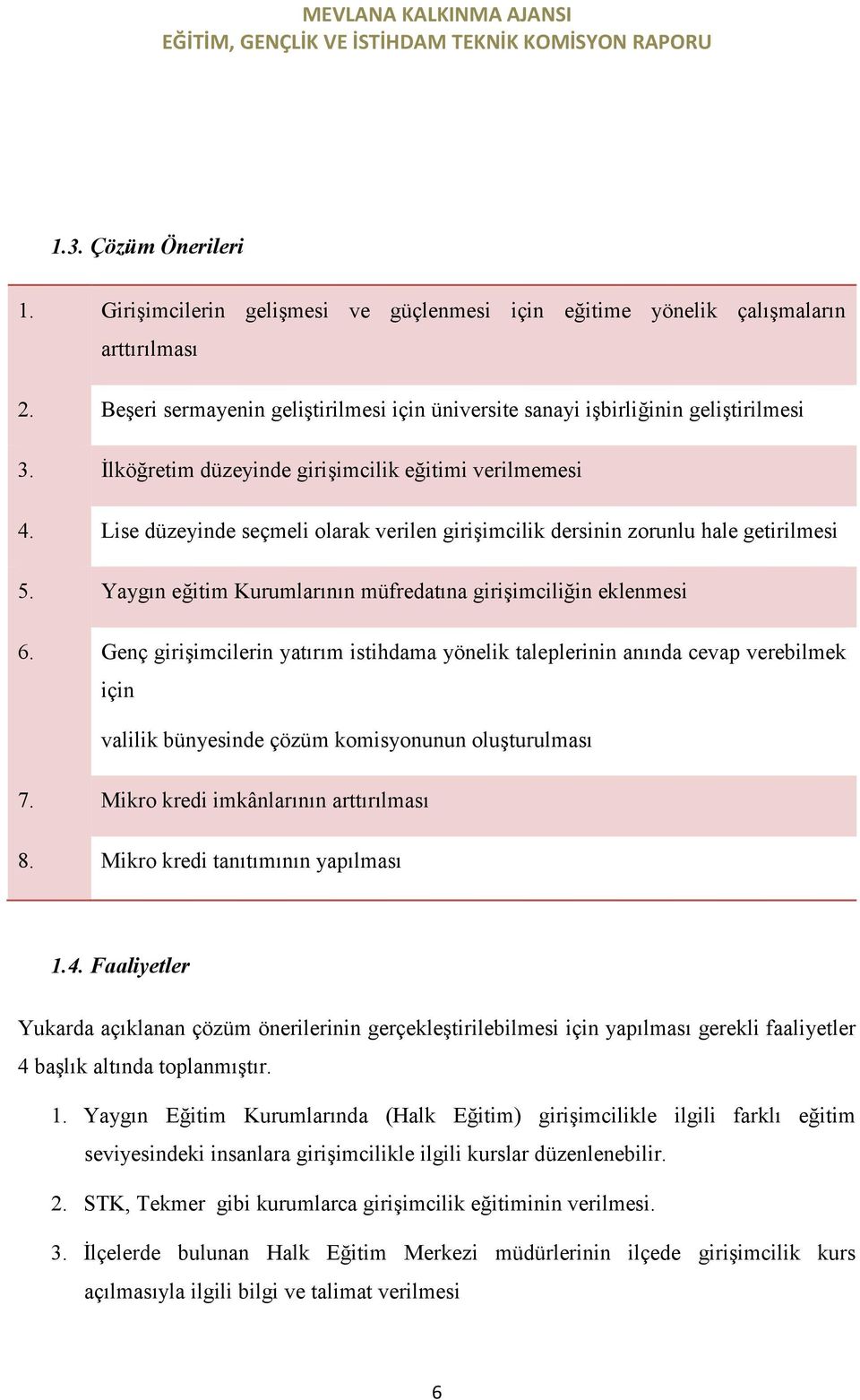 Yaygın eğitim Kurumlarının müfredatına girişimciliğin eklenmesi 6.