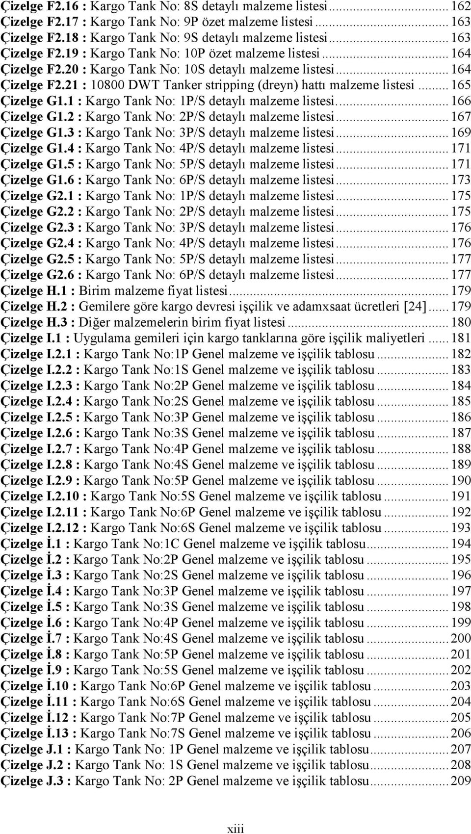 .. 165 Çizelge G1.1 : Kargo Tank No: 1P/S detaylı malzeme listesi.... 166 Çizelge G1.2 : Kargo Tank No: 2P/S detaylı malzeme listesi... 167 Çizelge G1.3 : Kargo Tank No: 3P/S detaylı malzeme listesi.