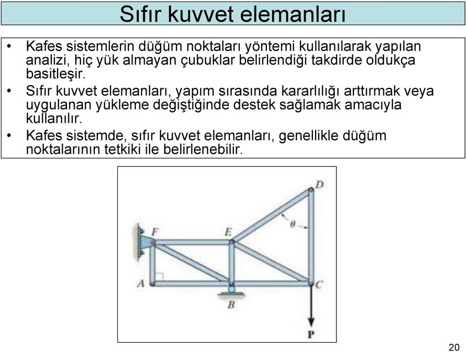 Sıfır kuvvet elemanları, yapım sırasında kararlılığı arttırmak veya uygulanan yükleme değiştiğinde