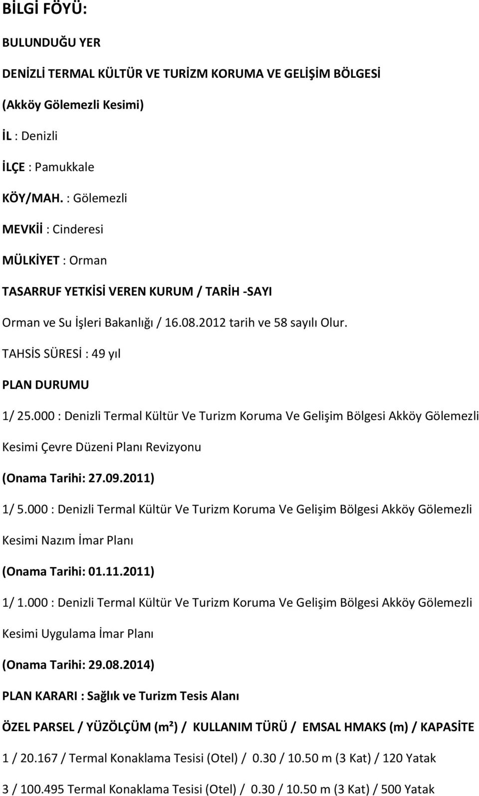 000 : Denizli Termal Kültür Ve Turizm Koruma Ve Gelişim Bölgesi Akköy Gölemezli Kesimi Çevre Düzeni Planı Revizyonu (Onama Tarihi: 27.09.2011) 1/ 5.