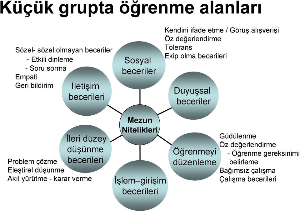 beceriler İleri düzey düşünme becerileri Problem çözme Eleştirel düşünme Akıl yürütme - karar verme Mezun Nitelikleri İşlem