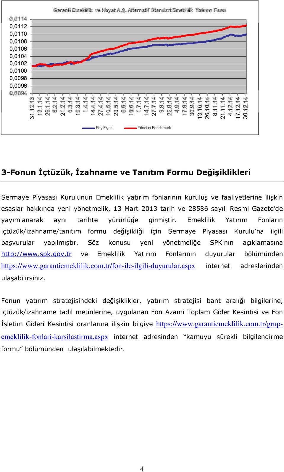 Emeklilik Yatırım Fonların içtüzük/izahname/tanıtım formu değişikliği için Sermaye Piyasası Kurulu na ilgili başvurular yapılmıştır. Söz konusu yeni yönetmeliğe SPK'nın açıklamasına http://www.spk.