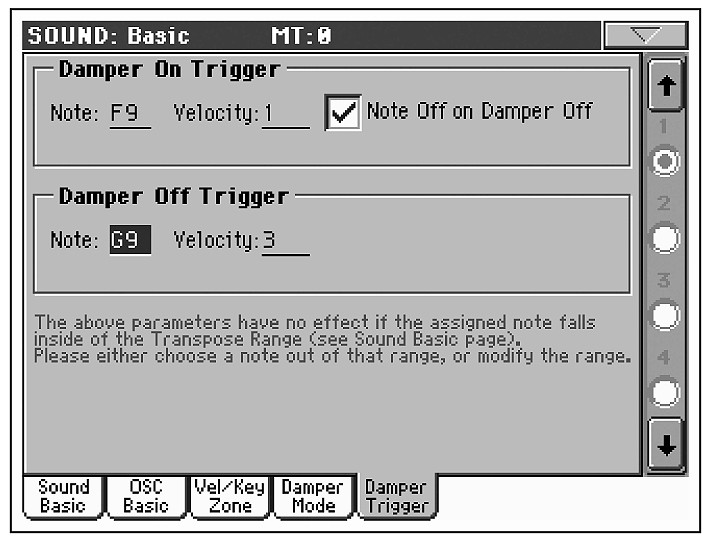 Sound > Basic: Damper Trigger Sound > Basic: Damper Trigger Sound > Basic > Damper Trigger sayfası eklenmiştir. Bu parametreler tek bir osilatöre değil sesin bütününe etki ederler.