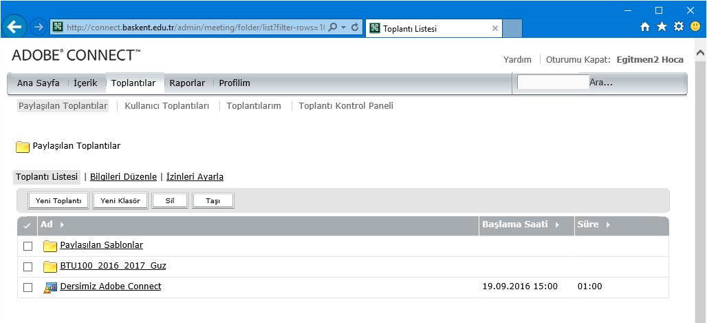 7. TOPLANTI KAYDININ HER HAFTA MOODLE A KONMASI Toplantı kaydı bittiğinde ve toplantı tamamlandığında, toplantı penceresini kapatınız. Bu sayede tüm katılımcılar toplantı bitmiştir mesajı alacaklar.