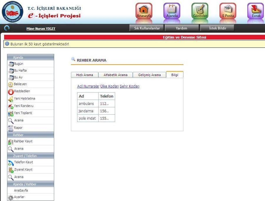 REHBER ARAMA / Bilgi Arama / bilgi tıklanarak acil numaralar, şehirler arası telefon