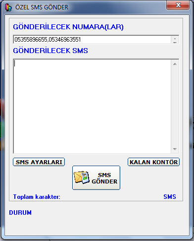 10.ÖZEL SMS YOLLA Mesaj gönderilecek numaraları tuşlayarak mesajınızı yazıp gönderebilirsiniz. Birden fazla numaraya mesaj gönderilecekse 1.