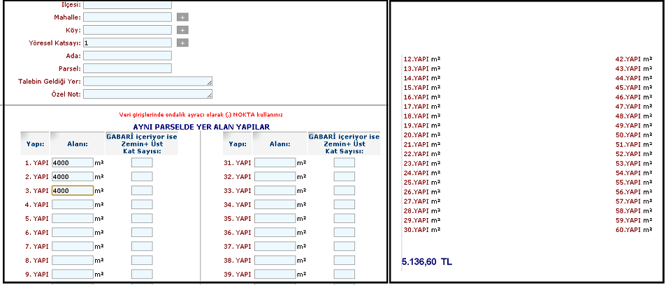 Örnek 5-8 Örnek 5-9: Örnek 5-7'de verilen 4.000 m²'lik inşaat alanı ile aynı parselde yer alan 2 bina daha söz konusuysa; (toplamda 3 bina) 2-10 binada her bina için %10 indirim uygulanacak idi. 4.000 m²'lik inşaat alanının toplam fiyatı 1.