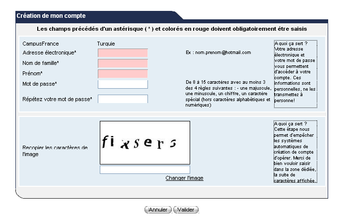 I. CAMPUS FRANCE SİTESİNE KAYIT Sitenin ana sayfasına giriniz ve «Procédure Campus France Accès Pastel»(şeklin üzerine) tıklayınız: «Création de mon compte» sayfasına ulaşacaksınız.