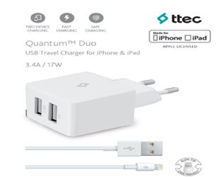 Ttec Quantum Duo Beyaz Seyahat Şarjı (2'li) Ttec iphone için Lightning Kablo Siyah - Beyaz 1A+2.