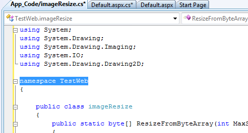 Böylece Class ımızı oluşturduk. Bu Class ı kullanmak için gerekli namespace i ekliyeceğiz. Default.