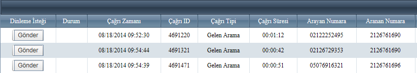 Müşteri müracaat elemanları ve bölge yöneticiliği çalışanlarının dinlemek istedikleri ses kaydı için servis yöneticisinin onayını almaları gerekir.