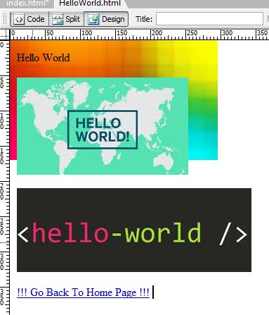 Şimdi, HelloWorld.html dosyasını açınız ve aşağıdaki index.