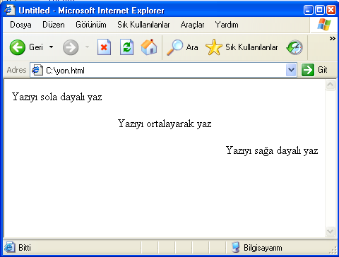 Yazıyı istediğimiz yere yerleştirmek <center>...</center> Sayfanın ortasında görünür. <p> Paragraf yapmak için kullanılır. Paragraf, Hem satırbaşı hem de bir satır boşluk olması demektir.