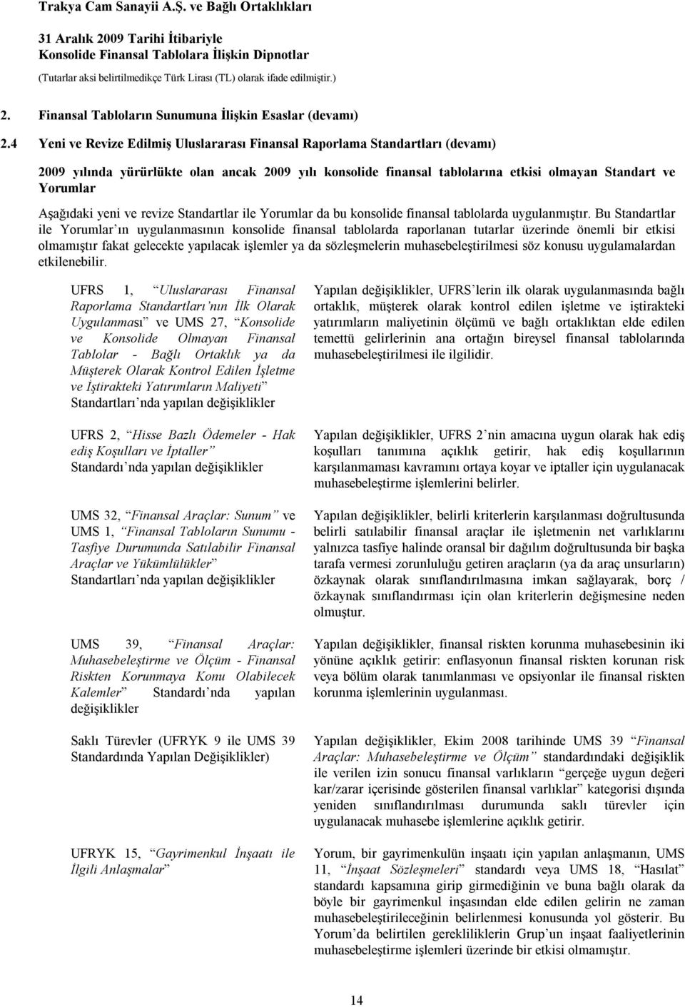 Aşağıdaki yeni ve revize Standartlar ile Yorumlar da bu konsolide finansal tablolarda uygulanmıştır.