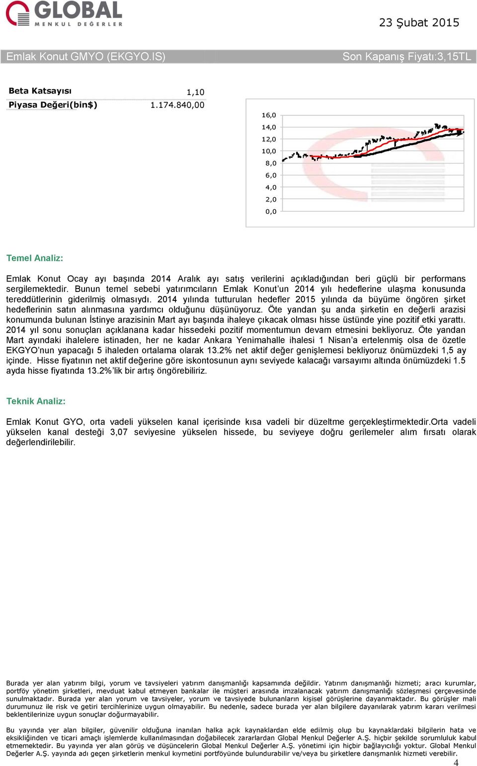 2014 yılında tutturulan hedefler 2015 yılında da büyüme öngören şirket hedeflerinin satın alınmasına yardımcı olduğunu düşünüyoruz.