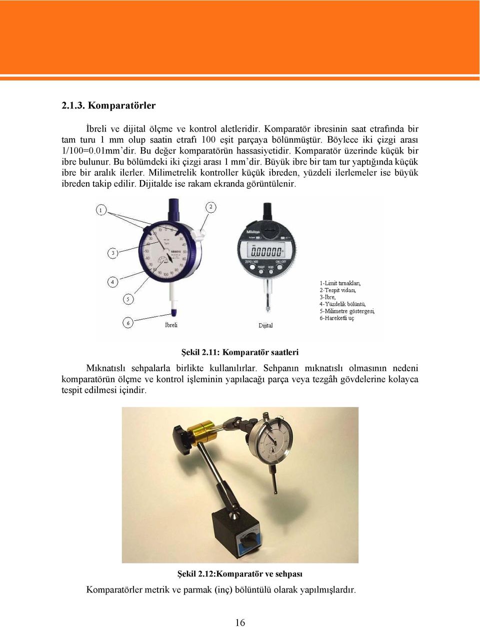 Büyük ibre bir tam tur yaptığında küçük ibre bir aralık ilerler. Milimetrelik kontroller küçük ibreden, yüzdeli ilerlemeler ise büyük ibreden takip edilir. Dijitalde ise rakam ekranda görüntülenir.