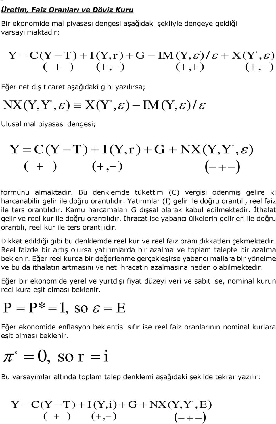 NX ( Y, Y, ) X ( Y, ) IM ( Y, )/ Ulusal mal pyasası dngs; Y C Y T I Y r G NX Y Y ( ) (, ) formunu almakadır. Bu dnklmd ükm (C) vrgs ödnmş glr k harcanablr glr l doğru oranılıdır.