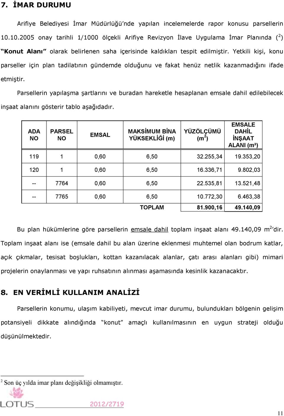 Yetkili kişi, konu parseller için plan tadilatının gündemde olduğunu ve fakat henüz netlik kazanmadığını ifade etmiştir.