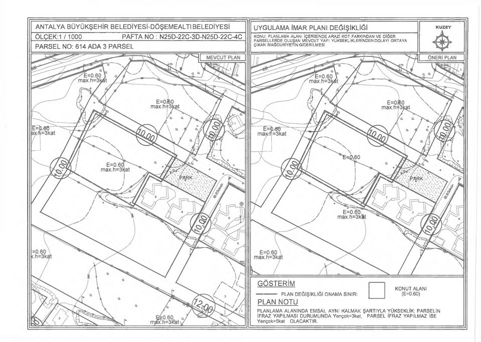YÜKSEKLİKLERİNDEN DOLAYI ORTAYA ÇIKAN MAĞDURİYETİN GİDERİLMESİ KUZEY GÖSTERİM PLAN DEĞİŞİKLİĞİ ONAMA SINIRI PLAN NOTU KONUT ALANI (E=0.