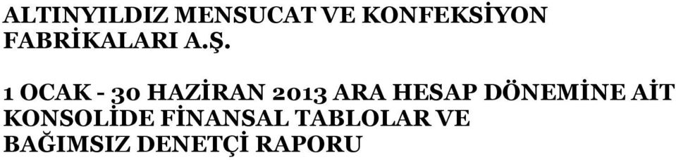 1 OCAK - 30 HAZİRAN 2013 ARA HESAP