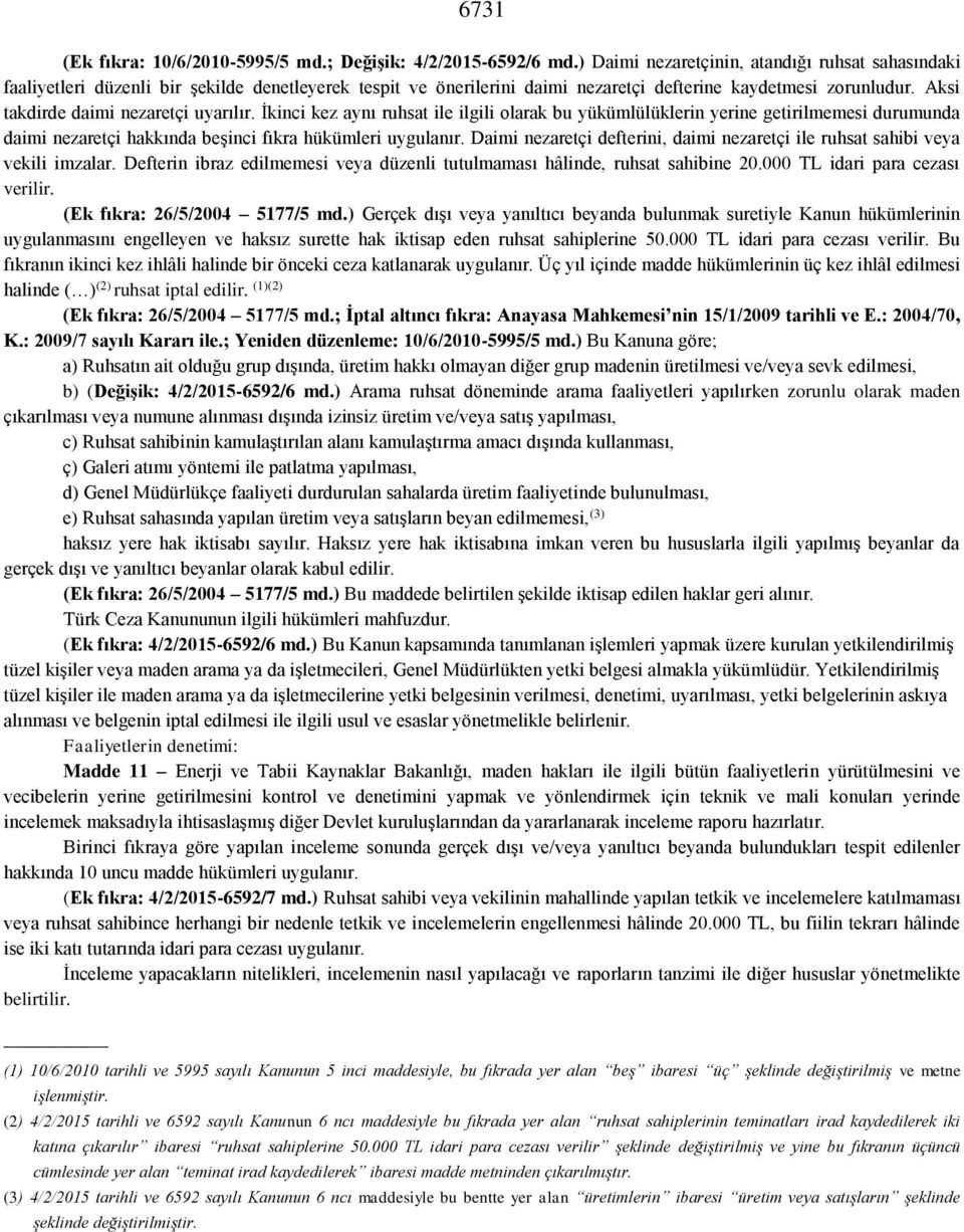 Aksi takdirde daimi nezaretçi uyarılır. İkinci kez aynı ruhsat ile ilgili olarak bu yükümlülüklerin yerine getirilmemesi durumunda daimi nezaretçi hakkında beşinci fıkra hükümleri uygulanır.