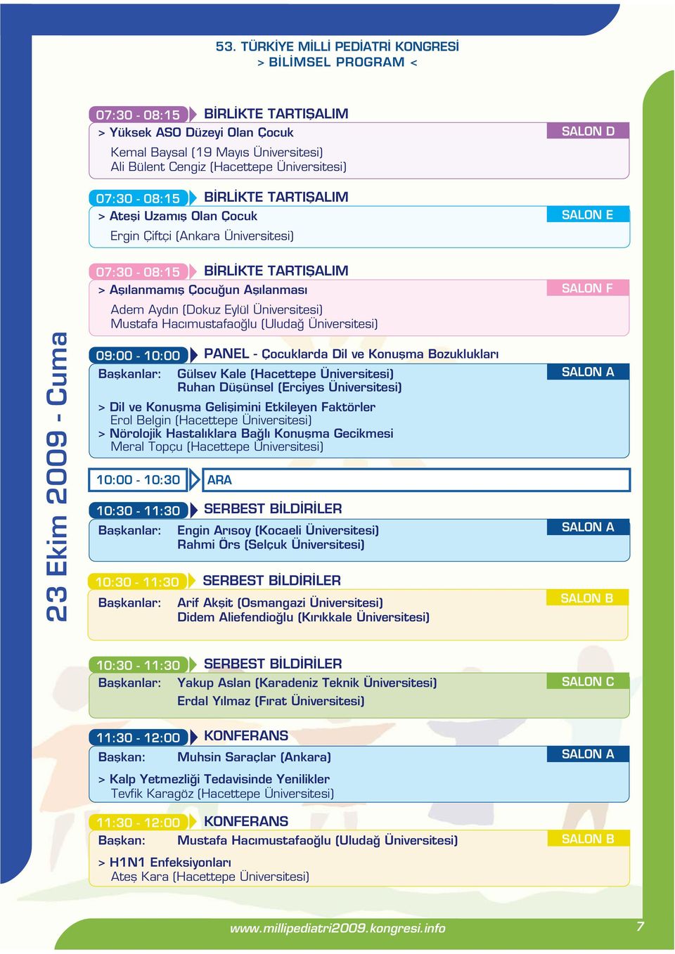 Aydýn (Dokuz Eylül Üniversitesi) Mustafa Hacýmustafaoðlu (Uludað Üniversitesi) 09:00-10:00 PANEL - Çocuklarda Dil ve Konuþma Bozukluklarý Baþkanlar: Gülsev Kale (Hacettepe Üniversitesi) Ruhan