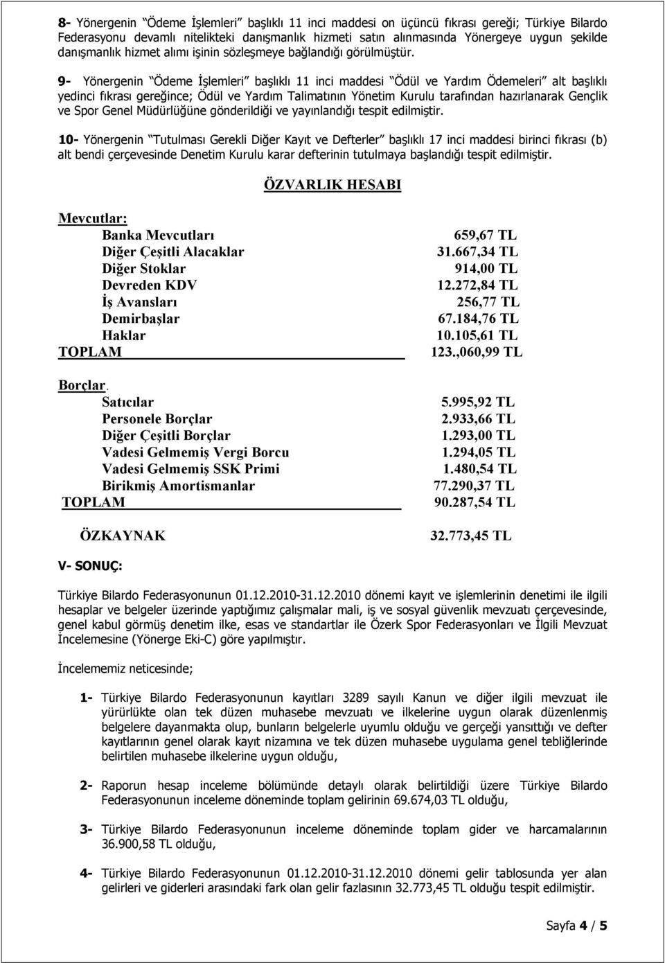 9- Yönergenin Ödeme İşlemleri başlıklı 11 inci maddesi Ödül ve Yardım Ödemeleri alt başlıklı yedinci fıkrası gereğince; Ödül ve Yardım Talimatının Yönetim Kurulu tarafından hazırlanarak Gençlik ve