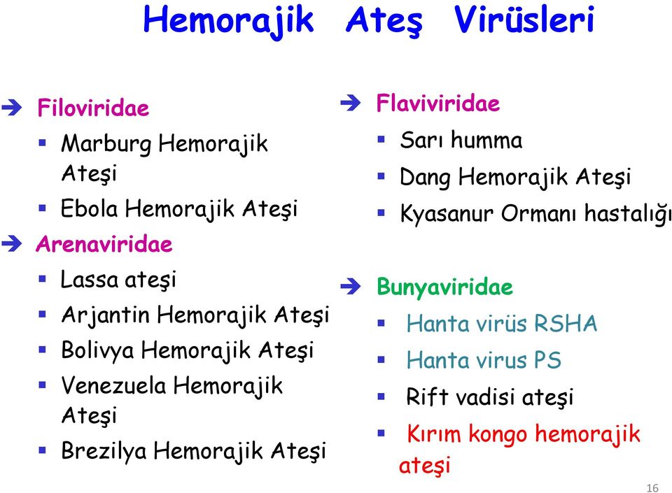 Hemorajik Ateşi Brezilya Hemorajik Ateşi Flaviviridae Sarı humma Dang Hemorajik Ateşi