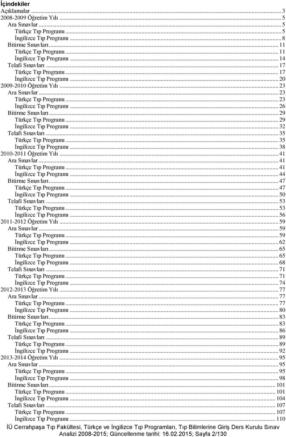 .. 26 Bitirme Sınavları... 29 Türkçe Tıp Programı... 29 İngilizce Tıp Programı... 32 Telafi Sınavları... 35 Türkçe Tıp Programı... 35 İngilizce Tıp Programı... 38 2010-2011 Öğretim Yılı.