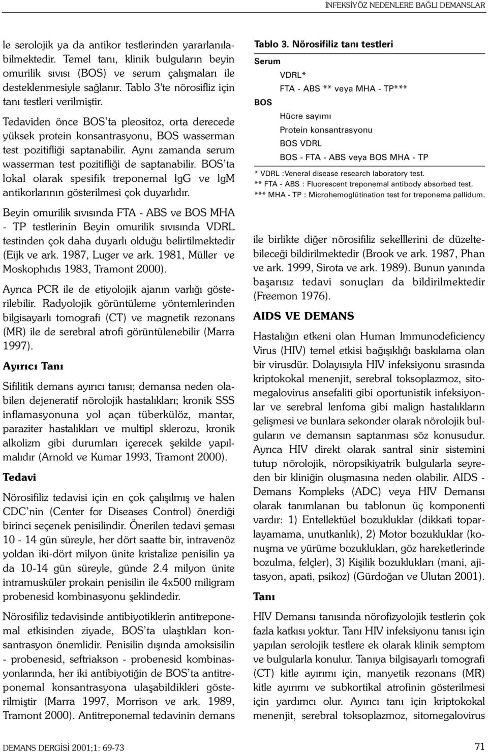 Tedaviden önce BOS ta pleositoz, orta derecede yüksek protein konsantrasyonu, BOS wasserman test pozitifliði saptanabilir. Ayný zamanda serum wasserman test pozitifliði de saptanabilir.