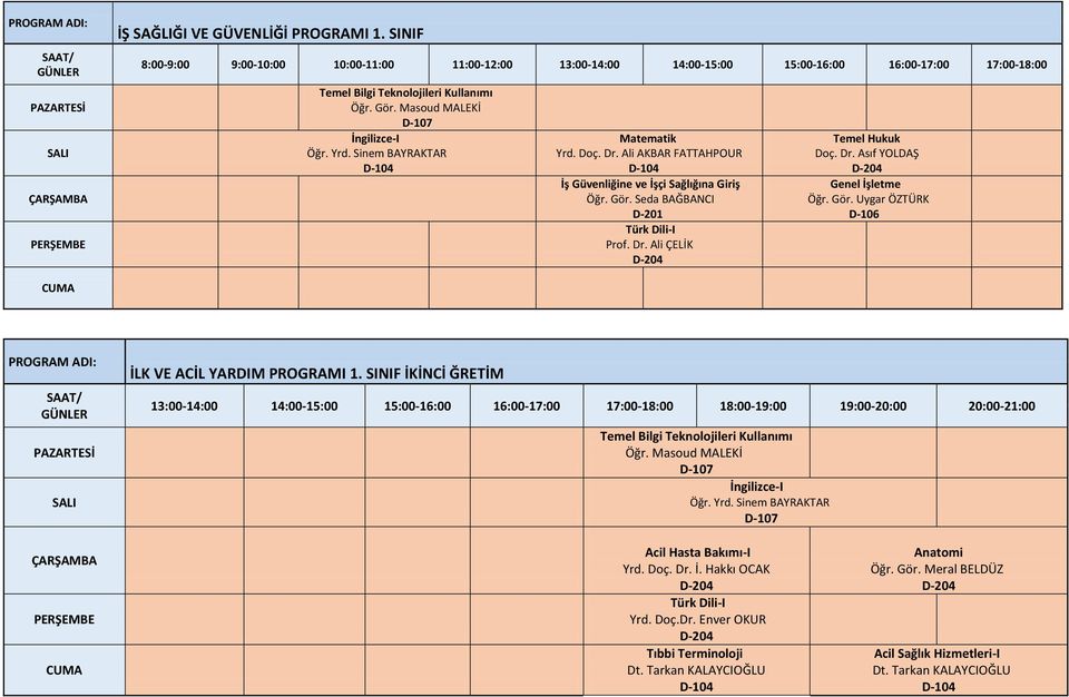 Asıf YOLDAŞ Genel İşletme İLK VE ACİL YARDIM PROGRAMI 1. SINIF İKİNCİ ĞRETİM Öğr. Masoud MALEKİ Öğr. Yrd.