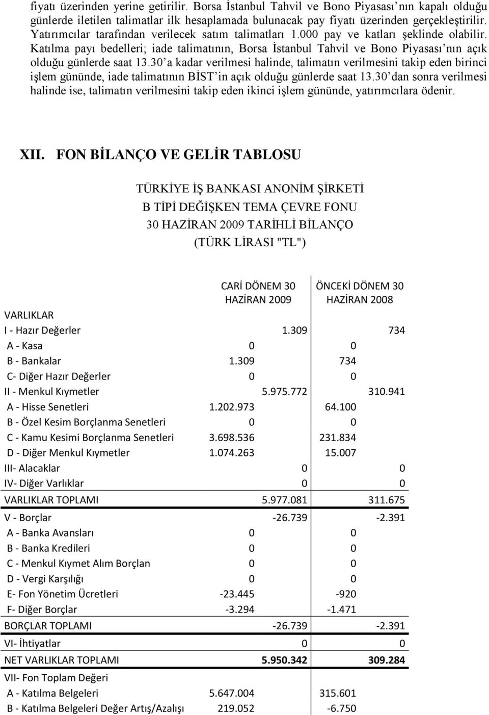 Katılma payı bedelleri; iade talimatının, Borsa İstanbul Tahvil ve Bono Piyasası nın açık olduğu günlerde saat 13.