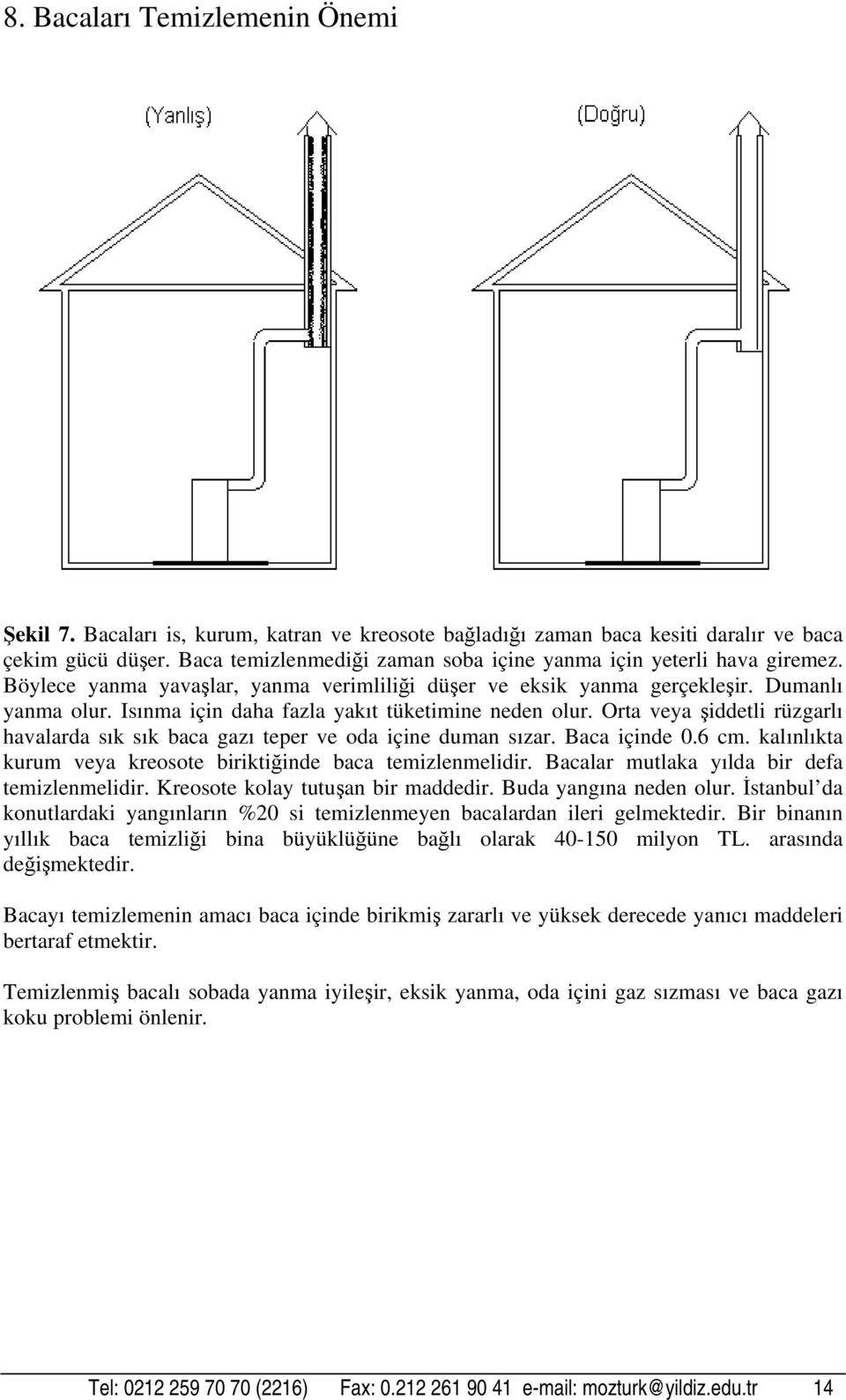 Isınma için daha fazla yakıt tüketimine neden olur. Orta veya şiddetli rüzgarlı havalarda sık sık baca gazı teper ve oda içine duman sızar. Baca içinde 0.6 cm.