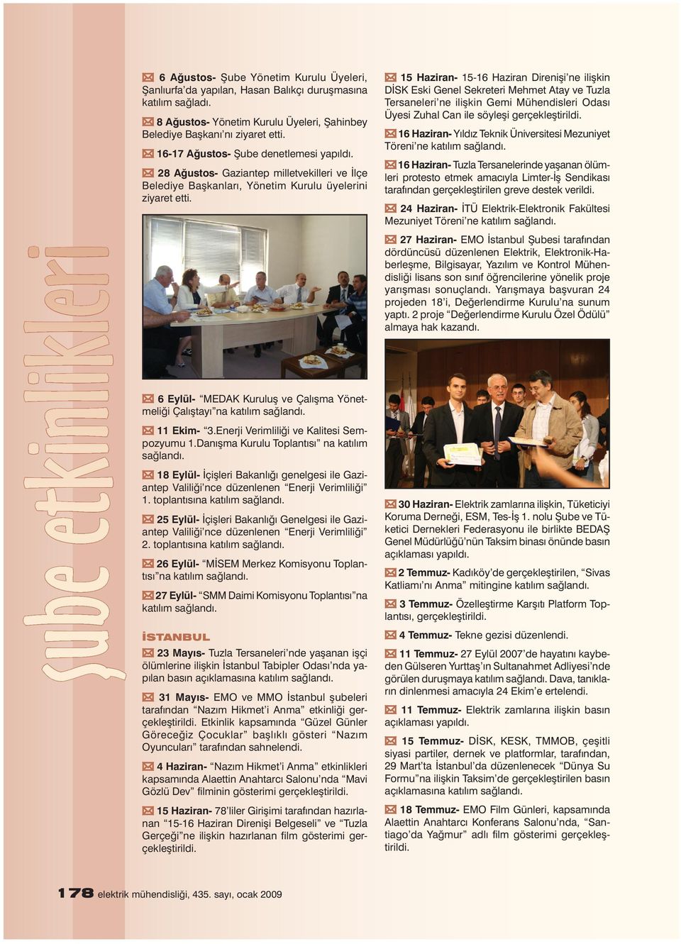 6 Eylül- MEDAK Kuruluș ve Çalıșma Yönetmeliği Çalıștayı na 11 Ekim- 3.Enerji Verimliliği ve Kalitesi Sempozyumu 1.