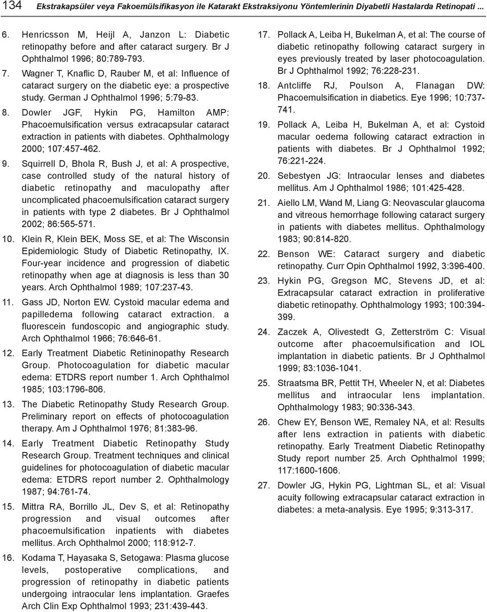 Wagner T, Knaflic D, Rauber M, et al: Influence of cataract surgery on the diabetic eye: a prospective study. German J Ophthalmol 1996; 5:79-83. 8.