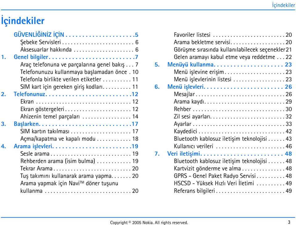 ......... 11 2. Telefonunuz..........................12 Ekran................................. 12 Ekran göstergeleri....................... 12 Ahizenin temel parçalarý................. 14 3.