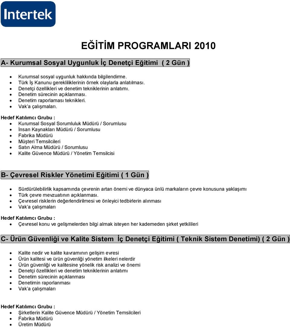 Kurumsal Ssyal Srumluluk Müdürü / Srumlusu İnsan Kaynakları Müdürü / Srumlusu Fabrika Müdürü Müşteri Temsilcileri Satın Alma Müdürü / Srumlusu Kalite Güvence Müdürü / Yönetim Temsilcisi B- Çevresel