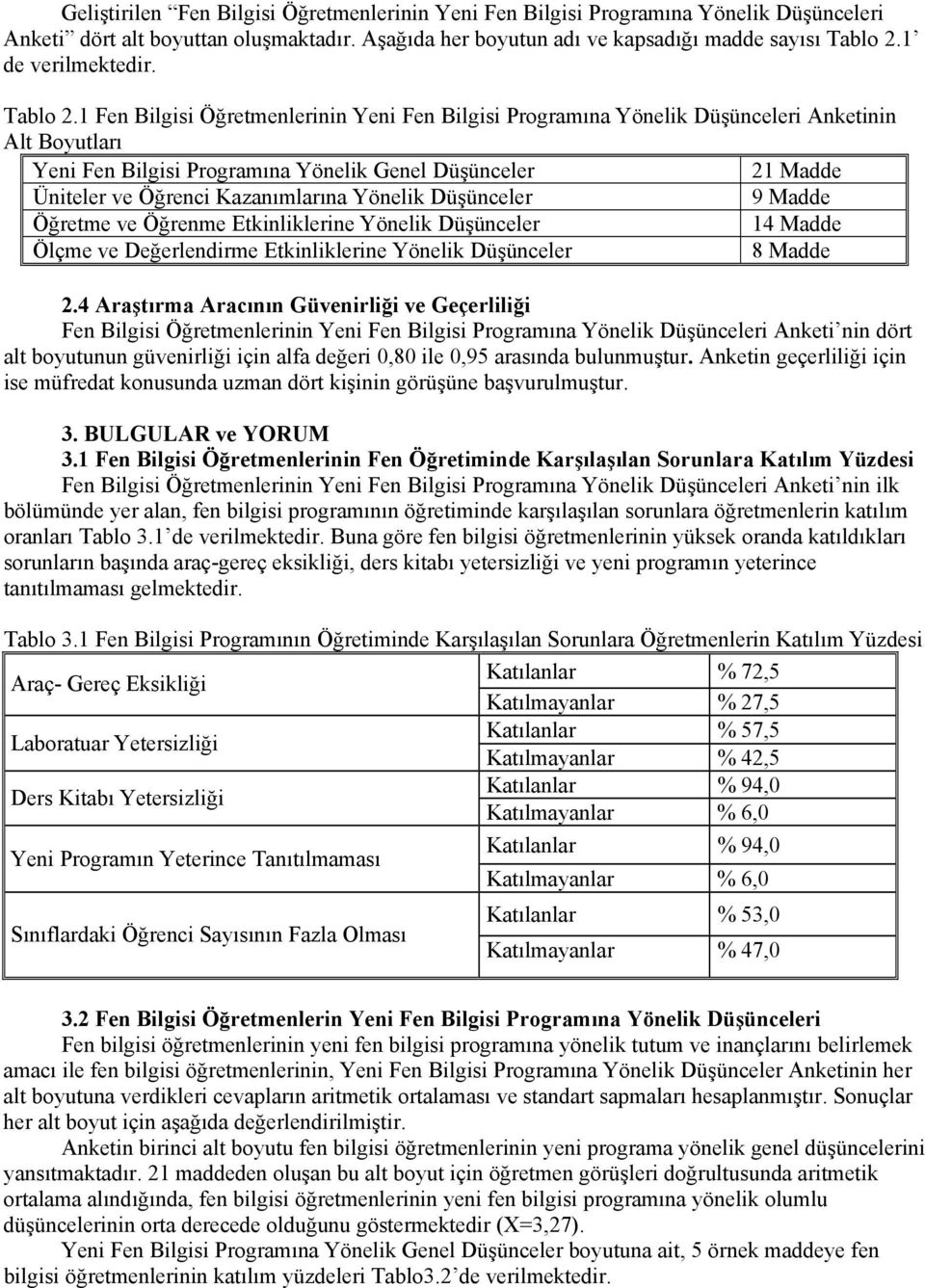 1 Fen Bilgisi Öğretmenlerinin Yeni Fen Bilgisi Programına Yönelik Düşünceleri Anketinin Alt Boyutları Yeni Fen Bilgisi Programına Yönelik Genel Düşünceler 21 Madde Üniteler ve Öğrenci Kazanımlarına