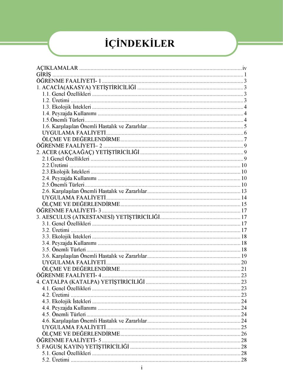 ..9 2.2.Üretimi...10 2.3.Ekolojik İstekleri...10 2.4. Peyzajda Kullanımı...10 2.5.Önemli Türleri...10 2.6. Karşılaşılan Önemli Hastalık ve Zararlılar...13 UYGULAMA FAALİYETİ...14 ÖLÇME VE DEĞERLENDİRME.