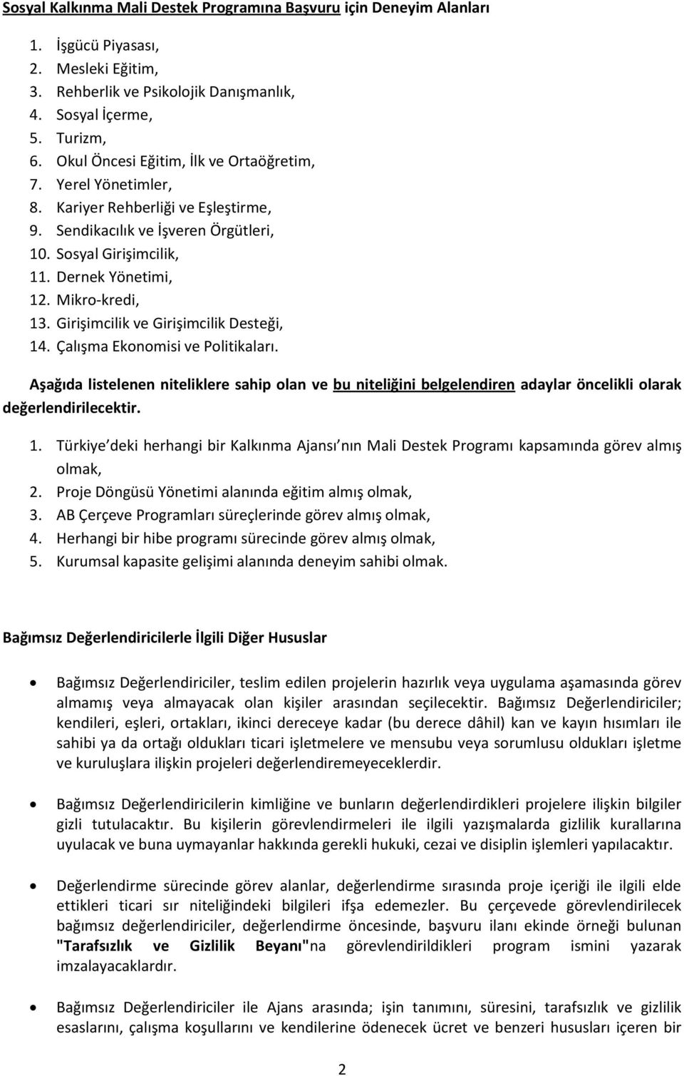 Mikro-kredi, 13. Girişimcilik ve Girişimcilik Desteği, 14. Çalışma Ekonomisi ve Politikaları.