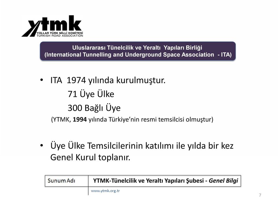 71 Üye Ülke 300 Bağlı Üye (YTMK, 1994 yılında Türkiye nin resmi temsilcisi
