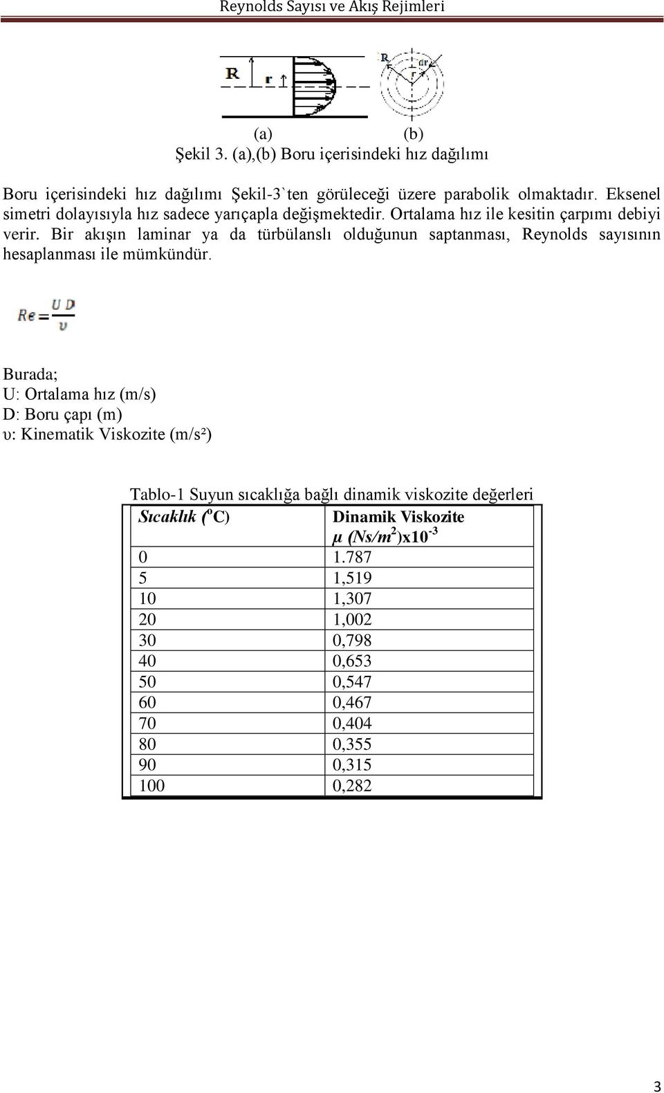 Bir akışın laminar ya da türbülanslı olduğunun saptanması, Reynolds sayısının hesaplanması ile mümkündür.