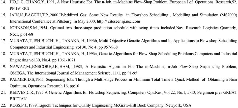:194-202 15. JAIN,N.,BAGCHI,T.P.,2000,Hybridized Gas: Some New Results in Flowshop Scheduling, Modelling and Simulation (MS2000) International Conferance at Pittsburg in May 2000, http:// citeseer.nj.