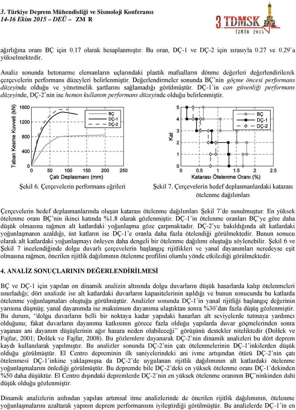 Değerlendirmeler sonunda BÇ nin göçme öncesi performans düzeyinde olduğu ve yönetmelik şartlarını sağlamadığı görülmüştür.