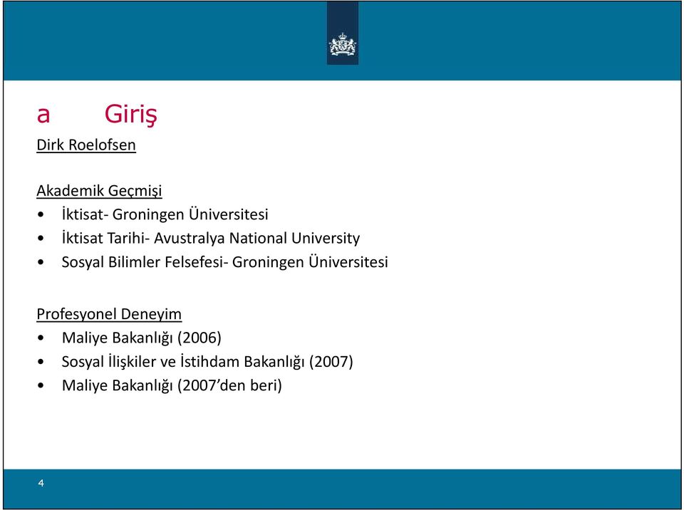 Groningen Üniversitesi Profesyonel Deneyim Maliye Bakanlığı (2006) Sosyal