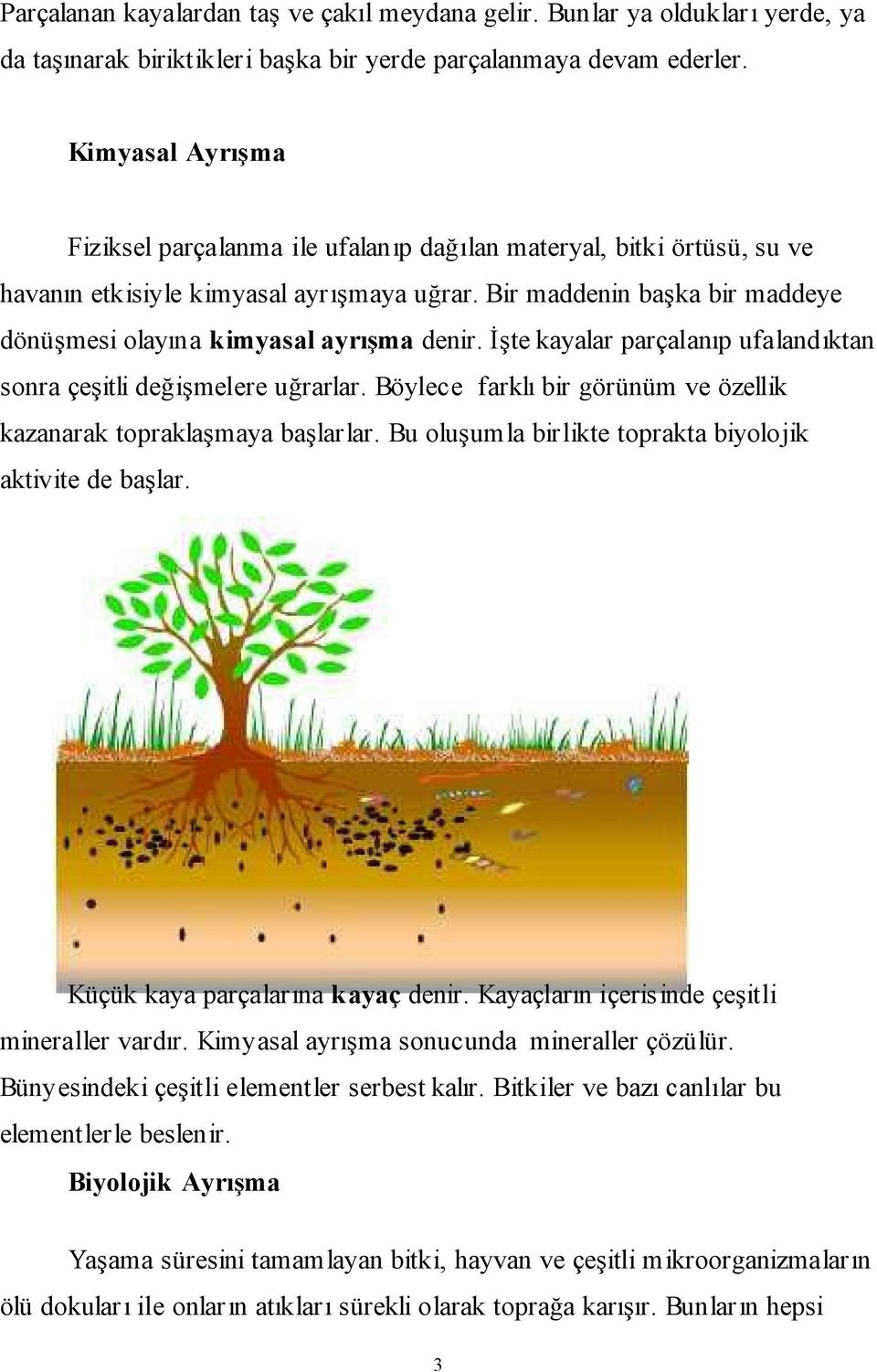 Bir maddenin başka bir maddeye dönüşmesi olayına kimyasal ayrışma denir. İşte kayalar parçalanıp ufalandıktan sonra çeşitli değişmelere uğrarlar.