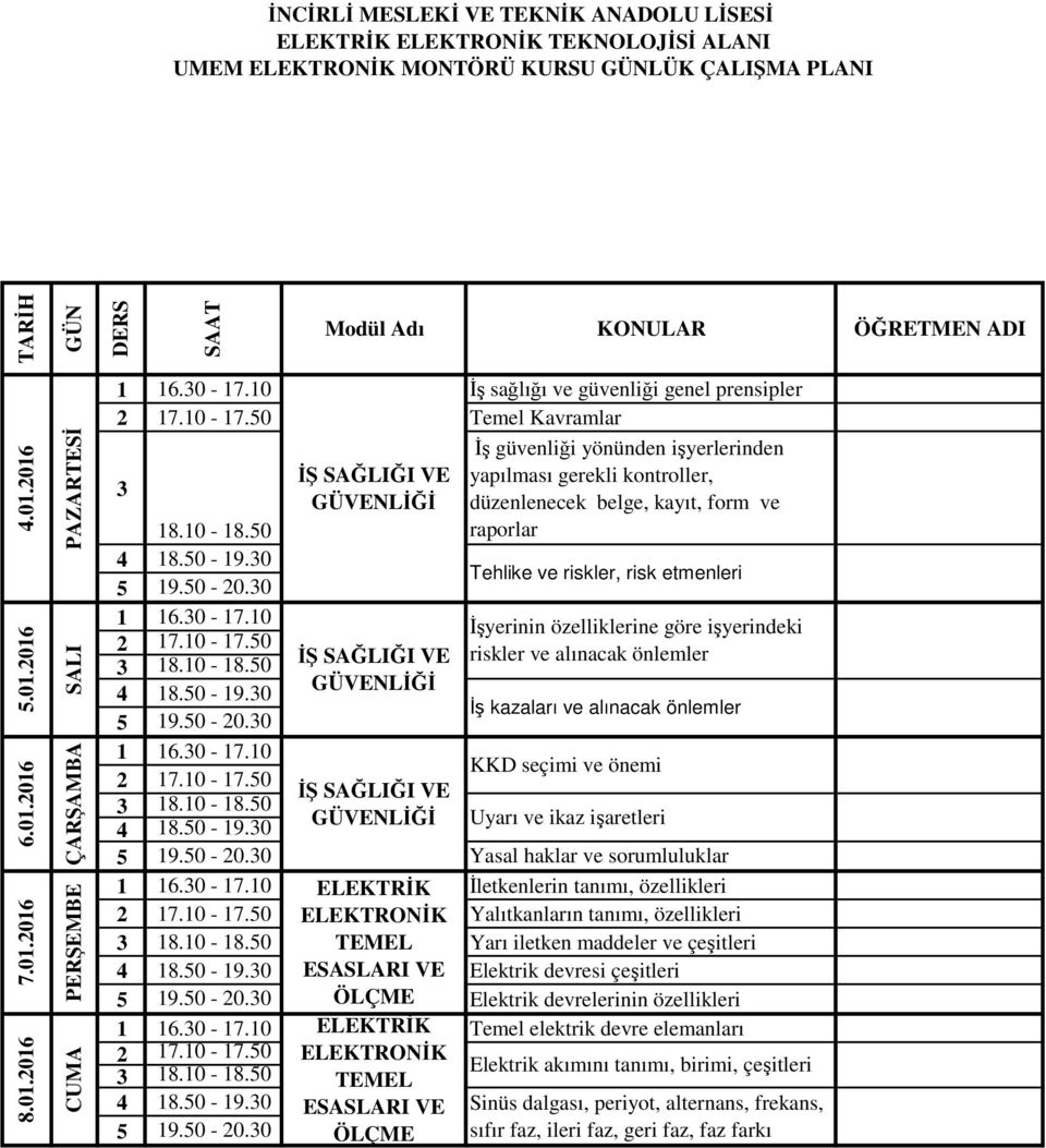 gerekli kontroller, 3 GÜVENLİĞİ düzenlenecek belge, kayıt, form ve 18.10-18.