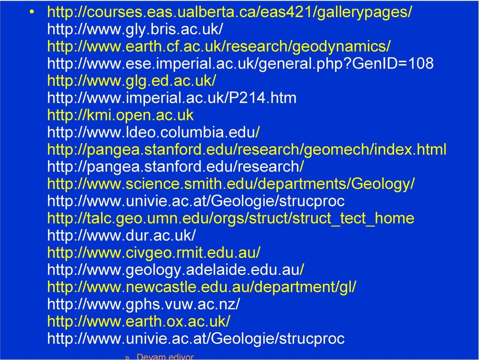 science.smith.edu/departments/geology/ http://www.univie.ac.at/geologie/strucproc http://talc.geo.umn.edu/orgs/struct/struct_tect_home http://www.dur.ac.uk/ http://www.civgeo.rmit.edu.au/ http://www.