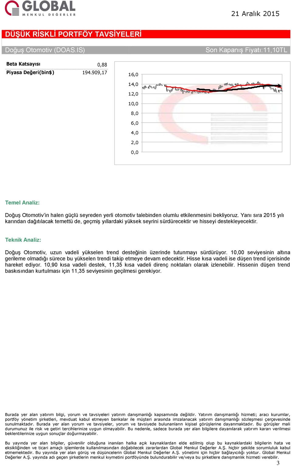 Yanı sıra 2015 yılı karından dağıtılacak temettü de, geçmiş yıllardaki yüksek seyrini sürdürecektir ve hisseyi destekleyecektir.